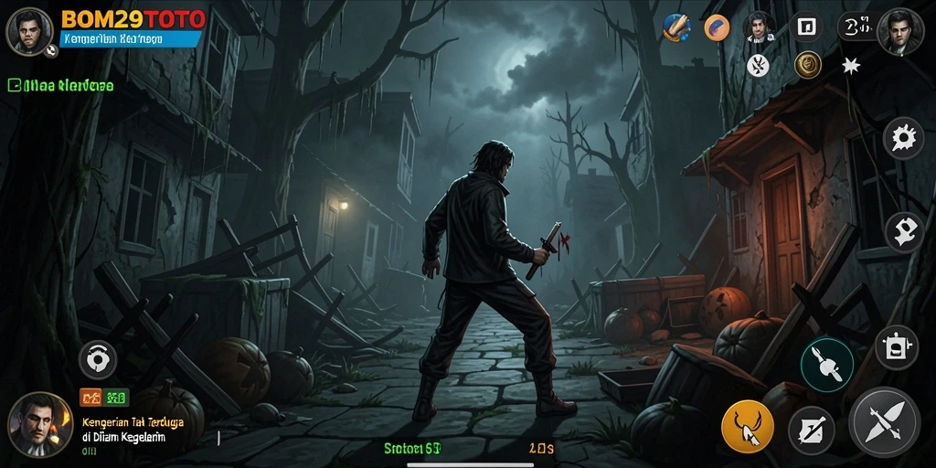 Tampilan gameplay mencekam dari BOM29TOTO yang menampilkan suasana penuh ketegangan.