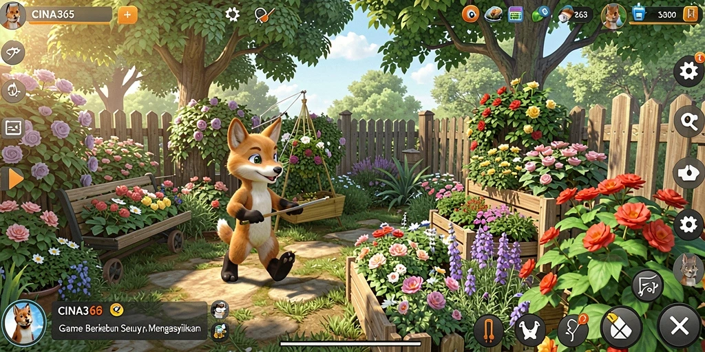 Screenshot gameplay CINA365 menampilkan pengalaman berkebun yang seru.