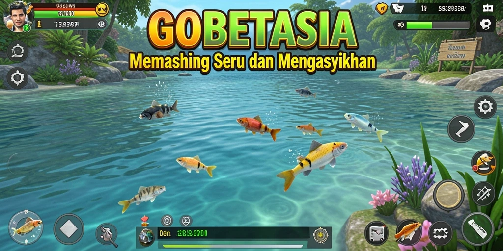 Tampilan gameplay menarik dalam GOBETASIA saat memancing ikan.
