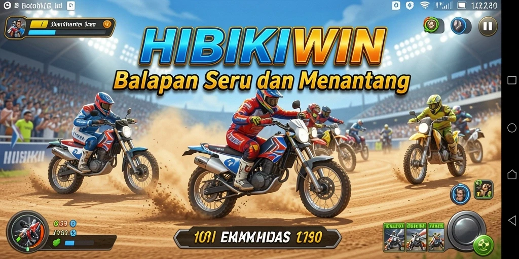 Tampilan gameplay HIBIKIWIN yang menegangkan saat balapan.