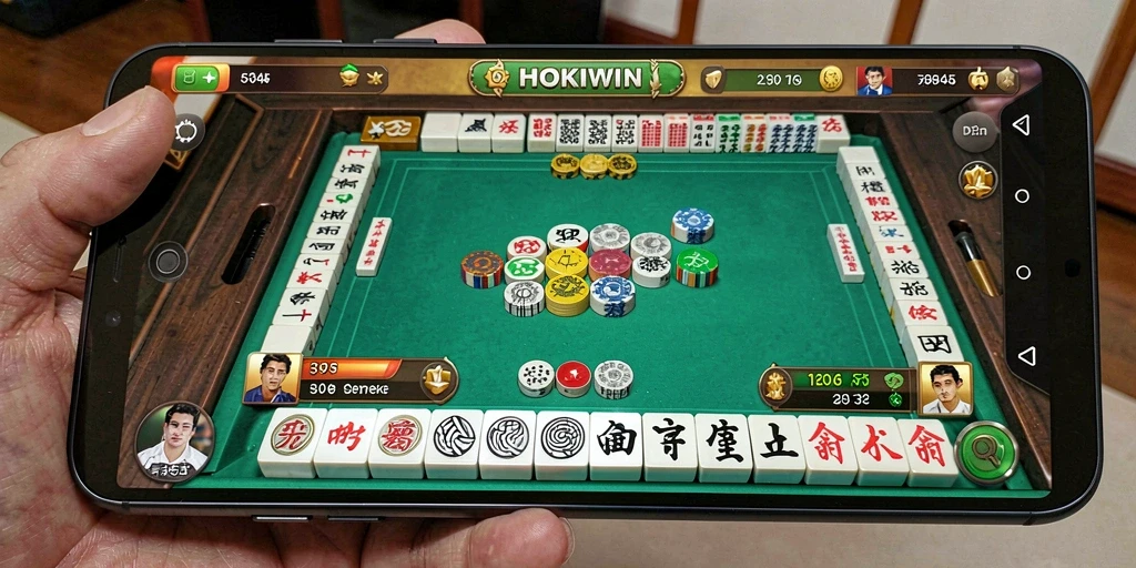 Tampilan gameplay HOKIWIN menunjukkan keseruan bermain Mahjong.