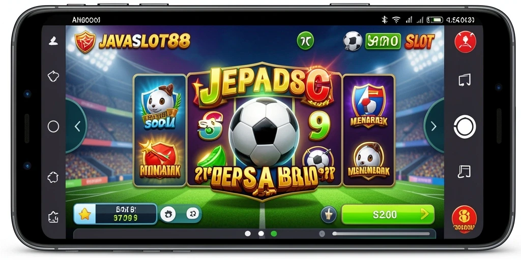 Screenshot utama JAVASLOT88 dengan gameplay penuh aksi sepak bola.