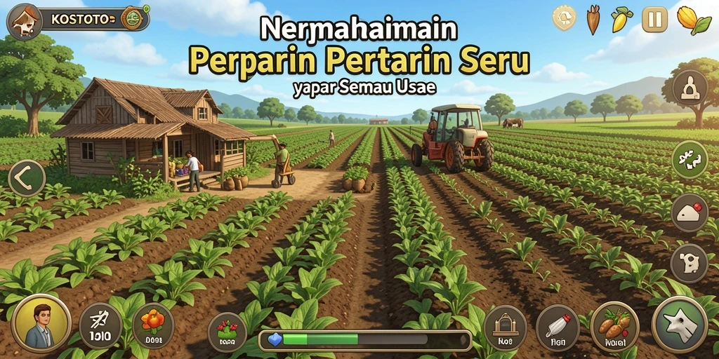 Screenshot KOSTOTO menampilkan pemain yang sedang mengelola ladang dengan berbagai tanaman.