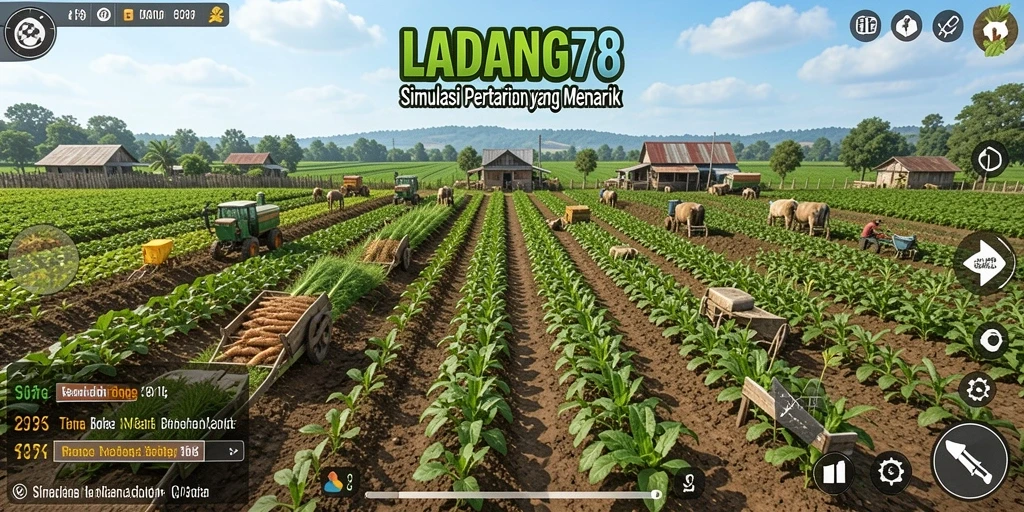 Tampilan gameplay <strong>LADANG78</strong> yang menawan dengan aktivitas pertanian.