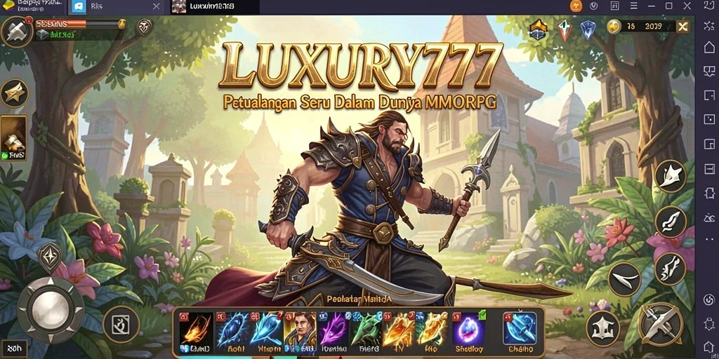 Screenshot gameplay LUXURY777 yang memperlihatkan pertarungan epik dan lingkungan yang menakjubkan.