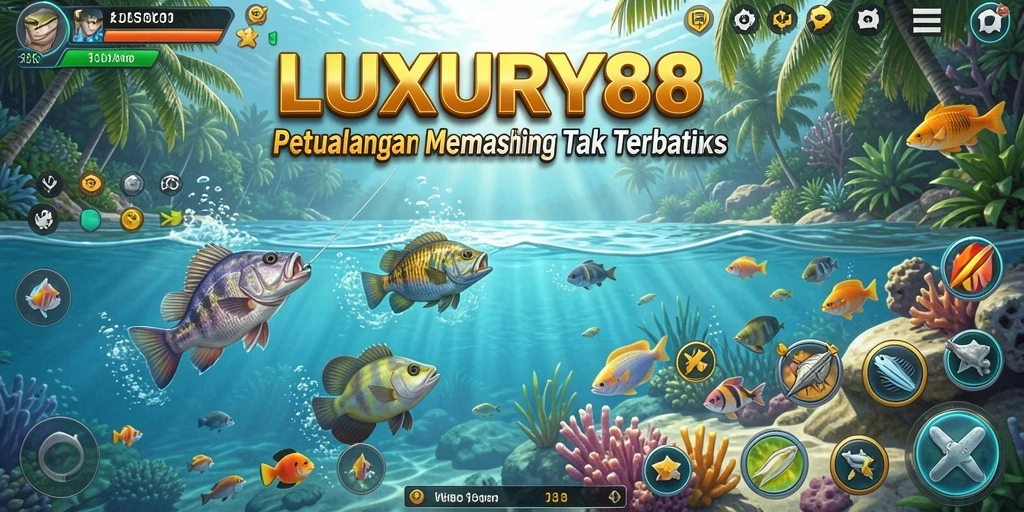 Tampilan gameplay <strong>LUXURY88</strong> yang menarik dengan aksi menangkap ikan.