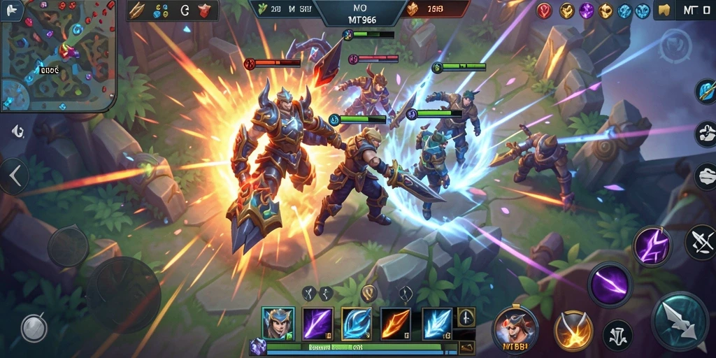 Screenshot gameplay MT966 yang menunjukkan aksi pertempuran intens.