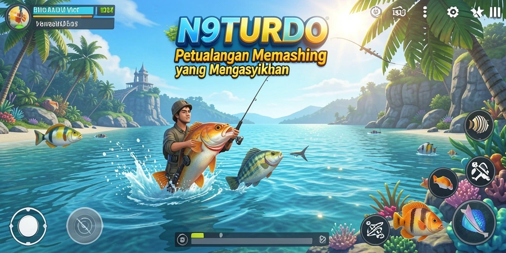 Tampilan gameplay menarik dari N9TURBO saat menangkap ikan.