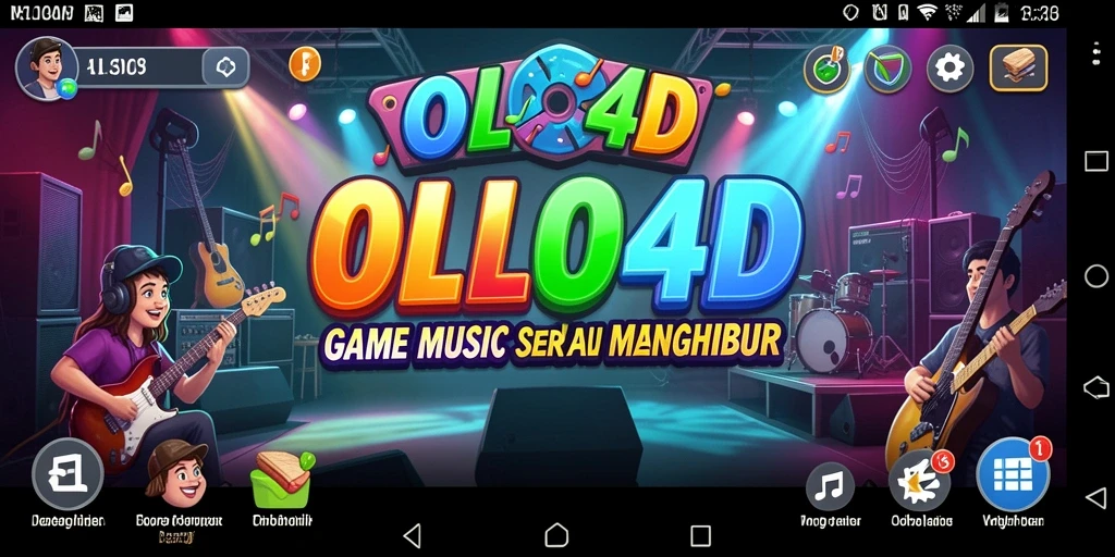 Tampilan gameplay seru OLLO4D dengan tema musik yang menarik.