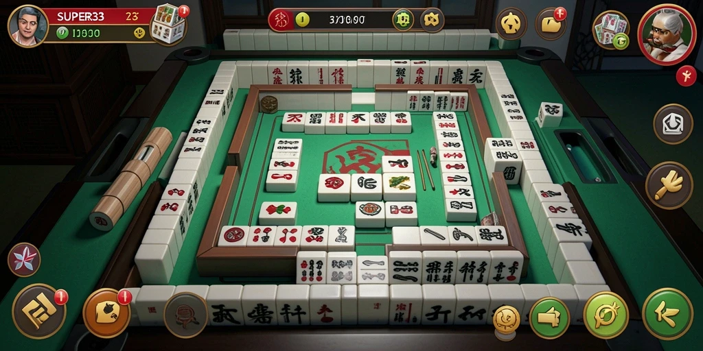 Screenshot menunjukkan gameplay menarik dari SUPER33 Mahjong.