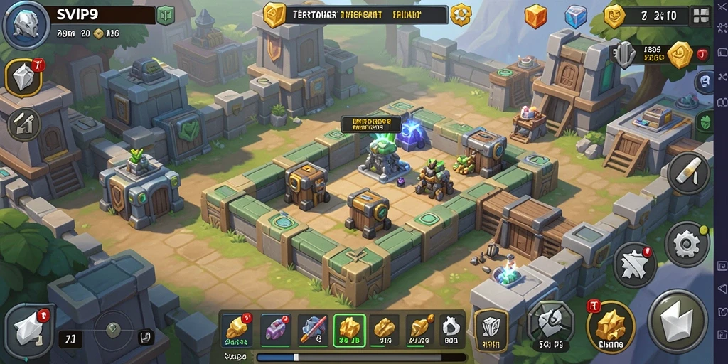 Screenshot gameplay SVIP9 menunjukkan aksi mendebarkan Tower Defense.
