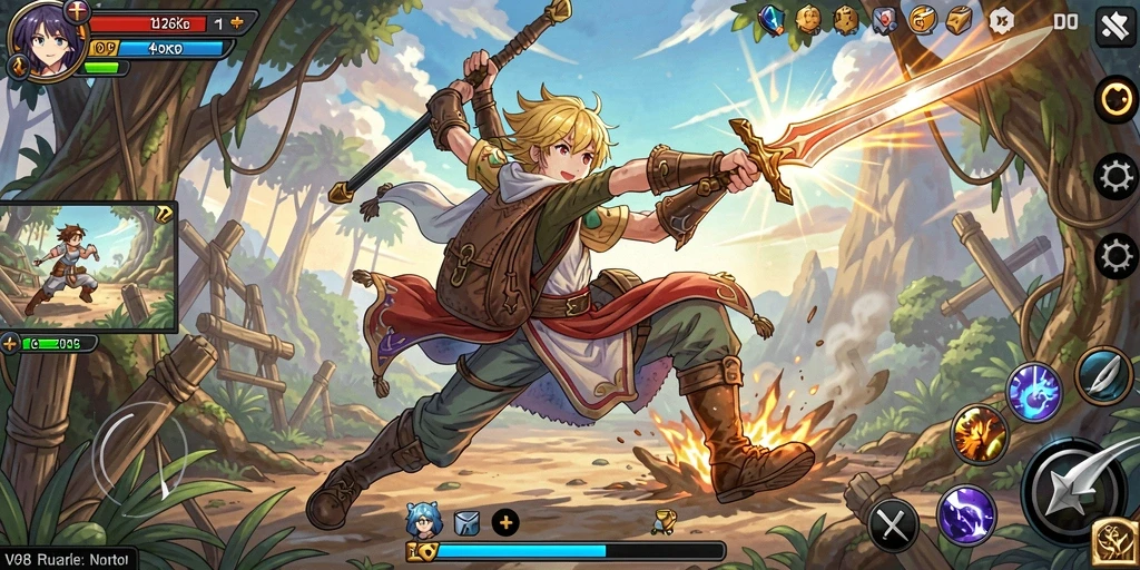 Tampilan gameplay V98 dengan karakter Anime yang menarik.