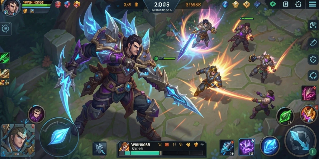 Screenshot gameplay WINNING568 menampilkan pertempuran tim yang intens.